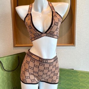 Gucci Crisscross High Waisted Bikini with GG Supreme Logo Women Knit Khaki/Black