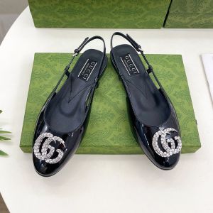 Gucci Double G Crystals Slingback Ballet Flats Women Leather Black