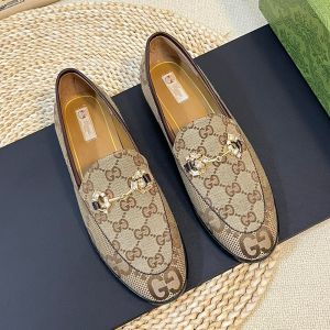 Gucci Horsebit Crystals Loafers Women GG Canvas Beige