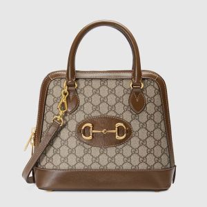 Gucci Small Horsebit 1955 Top Handle Bag In GG Supreme Canvas Beige/Brown