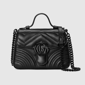 Gucci Mini Marmont Top Handle Bag In Matelasse Leather Black