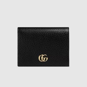 Gucci Small Marmont Compact Wallet In Textured Leather Black/Gold