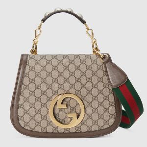 Gucci Medium Blondie Top Handle Bag with Studs In GG Supreme Canvas 721172 Coffee