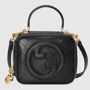 Gucci Small Blondie Square Top Handle Bag In Subtler Leather 744434 Black