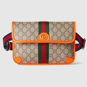 Gucci Small Ophidia Flap Belt Bag with Web Strap In GG Supreme Canvas 752597 Orange