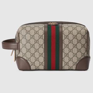 Gucci Small Savoy Toiletry Case In GG Supreme Canvas 739391 Beige/Coffee