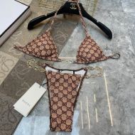 Gucci Bikini with GG Chain Women GG Supreme Lycra Brown