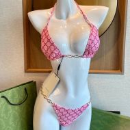 Gucci Bikini with GG Chain Women GG Supreme Lycra Pink