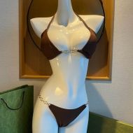 Gucci Bikini with GG Chain Women Lycra Brown