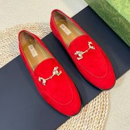 Gucci Horsebit Crystals Loafers Women Suede Red