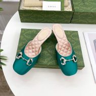 Gucci Horsebit Crystals Mules Women Satin Green