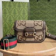 Gucci Mini Horsebit 1955 Shoulder Bag with Web Strap In Jumbo GG Canvas Brown