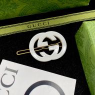 Gucci Interlocking G Silicone Hair Slides In Gold/White