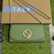 Gucci Large Blondie Continental Chain Wallet In Leather 725215 Green