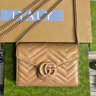 Gucci Large Marmont Flap Chain Wallet In Matelasse Leather 474575 Brown/Pink