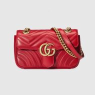 Gucci Mini Marmont Flap Shoulder Bag In Matelasse Leather 446744 Red