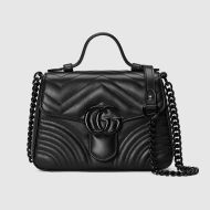 Gucci Mini Marmont Top Handle Bag In Matelasse Leather Black