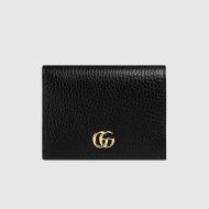 Gucci Small Marmont Compact Wallet In Textured Leather Black/Gold