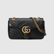 Gucci Small Marmont Flap Shoulder Bag In Matelasse Leather 443497 Black/Gold