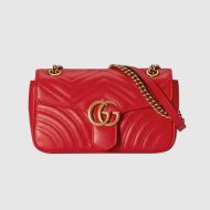 Gucci Small Marmont Flap Shoulder Bag In Matelasse Leather 443497 Red