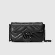 Gucci Super Mini Marmont Flap Shoulder Bag In Matelasse Leather 476433 Black