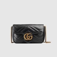 Gucci Super Mini Marmont Flap Shoulder Bag In Matelasse Leather 476433 Black/Gold