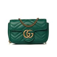 Gucci Super Mini Marmont Flap Shoulder Bag In Matelasse Leather 476433 Green