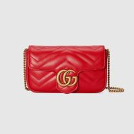 Gucci Super Mini Marmont Flap Shoulder Bag In Matelasse Leather 476433 Red