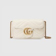 Gucci Super Mini Marmont Flap Shoulder Bag In Matelasse Leather 476433 White/Gold