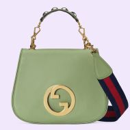 Gucci Medium Blondie Top Handle Bag with Studs In Leather 721172 Green