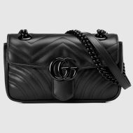 Gucci Mini Marmont Flap Shoulder Bag In Matelasse Leather 446744 Black