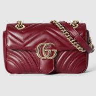 Gucci Mini Marmont Flap Shoulder Bag In Matelasse Leather 446744 Burgundy