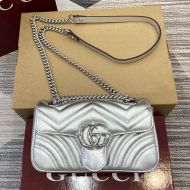 Gucci Mini Marmont Flap Shoulder Bag In Matelasse Leather 446744 Silver