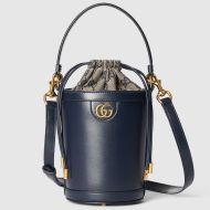 Gucci Mini Ophidia Round Bucket Bag In Leather 760201 Navy Blue