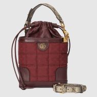 Gucci Mini Ophidia Triangular Bucket Bag In Quilted GG Canvas 752583 Burgundy