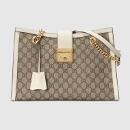 Gucci medium Padlock Tote In GG Supreme Canvas Beige/White