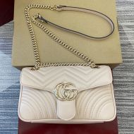 Gucci Small Marmont Flap Shoulder Bag In Matelasse Leather 443497 Apricot