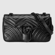 Gucci Small Marmont Flap Shoulder Bag In Matelasse Leather 443497 Black