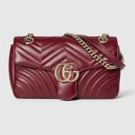 Gucci Small Marmont Flap Shoulder Bag In Matelasse Leather 443497 Burgundy