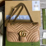 Gucci Small Marmont Flap Shoulder Bag In Matelasse Leather 443497 Khaki