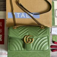 Gucci Small Marmont Flap Shoulder Bag In Matelasse Leather 443497 Olive