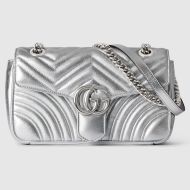 Gucci Small Marmont Flap Shoulder Bag In Matelasse Leather 443497 Silver