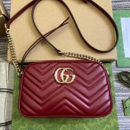 Gucci Small Marmont Shoulder Bag In Matelasse Leather 447632 Burgundy