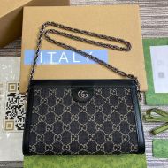 Gucci Small Ophidia Clutch Shoulder Bag In GG Supreme Denim 503877 Black