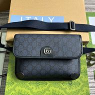 Gucci Small Ophidia Flap Belt Bag with Canvas Strap In GG Supreme Canvas 752597 Navy Blue