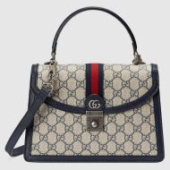 Gucci Small Ophidia Top Handle Bag In GG Supreme Canvas 651055 Beige/Blue