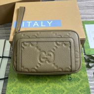 Gucci Small Pouch with Flap Pocket In Jumbo GG Leather 760244 Khaki