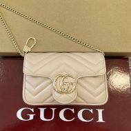 Gucci Super Mini Marmont Flap Shoulder Bag In Matelasse Leather 476433 Apricot