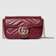 Gucci Super Mini Marmont Flap Shoulder Bag In Matelasse Leather 476433 Burgundy