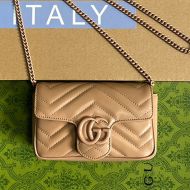 Gucci Super Mini Marmont Flap Shoulder Bag In Matelasse Leather 476433 Khaki/Pink